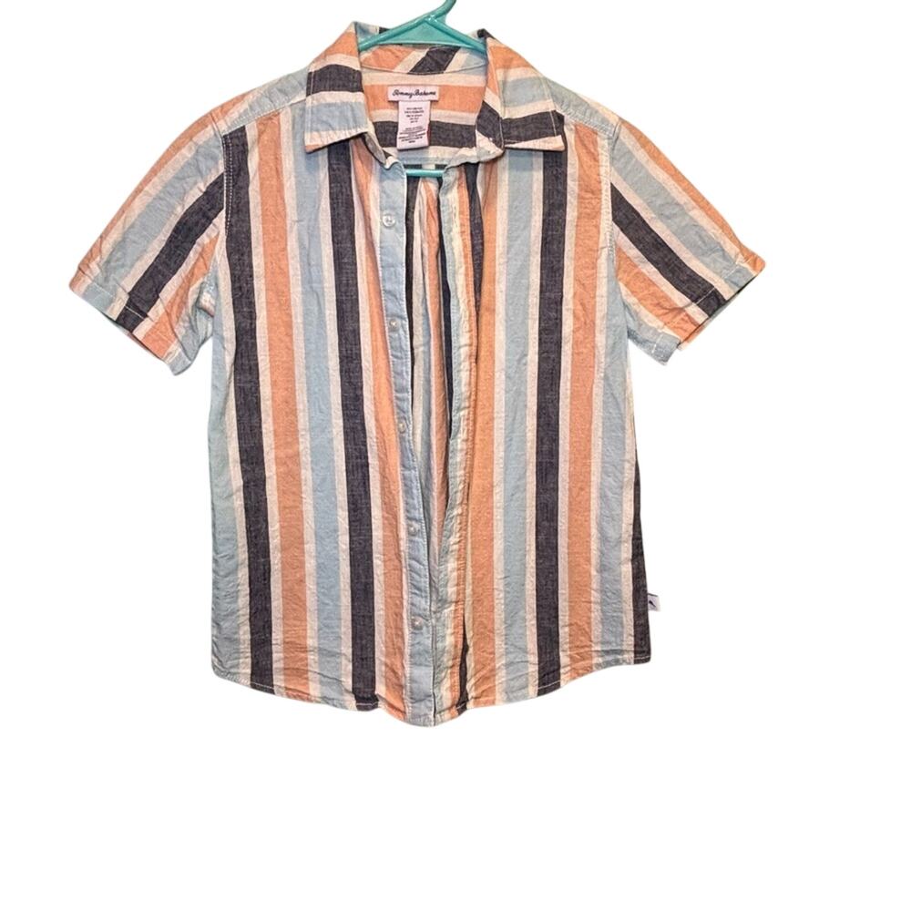 Tommy Bahama Boys Striped Button Down Shirt Size L (10/12) Beach Vacation